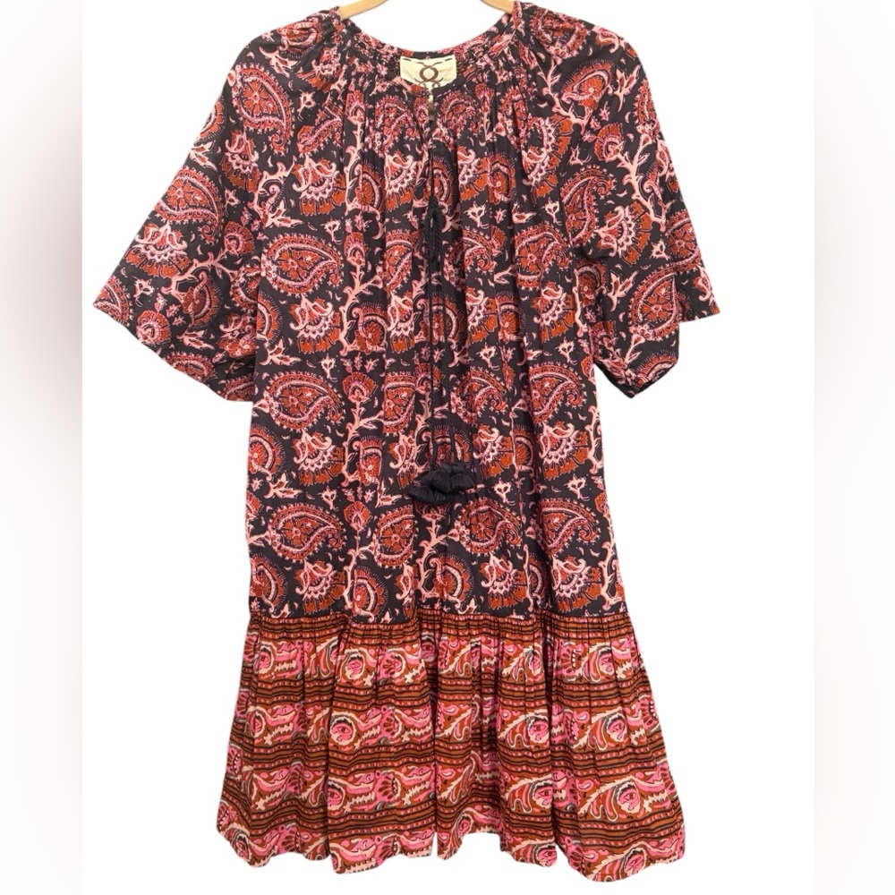 NWOT Figue Bria Bohemian Paisley Print Midi Dress in Pink & Navy Women’s Large - Picture 10 of 16